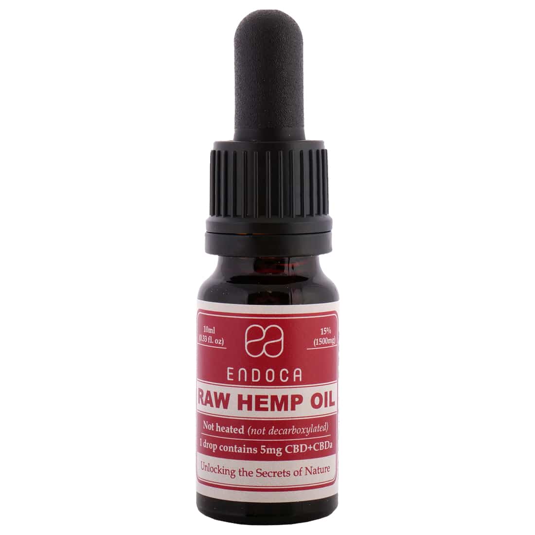 Een flesje Endoca CBD Olie 15% (10ml) met etiket erop.